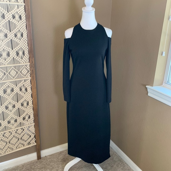 Et Al Dresses & Skirts - Et Al Black Slit Maxi Dress long sleeves cut out shoulder size medium